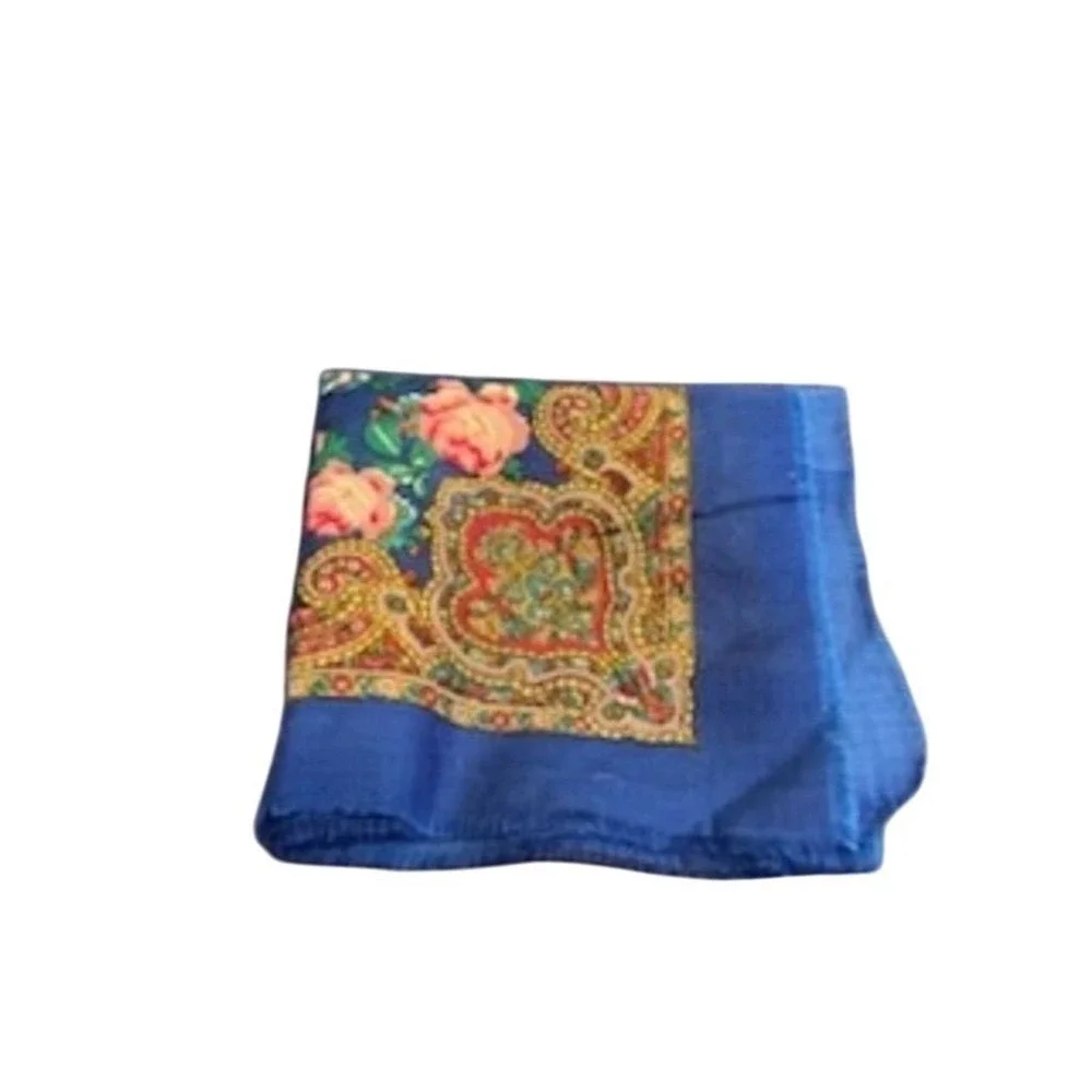 Womens Blue Floral Paisley Russian Folk Square Scarf Shawl feminine garden party